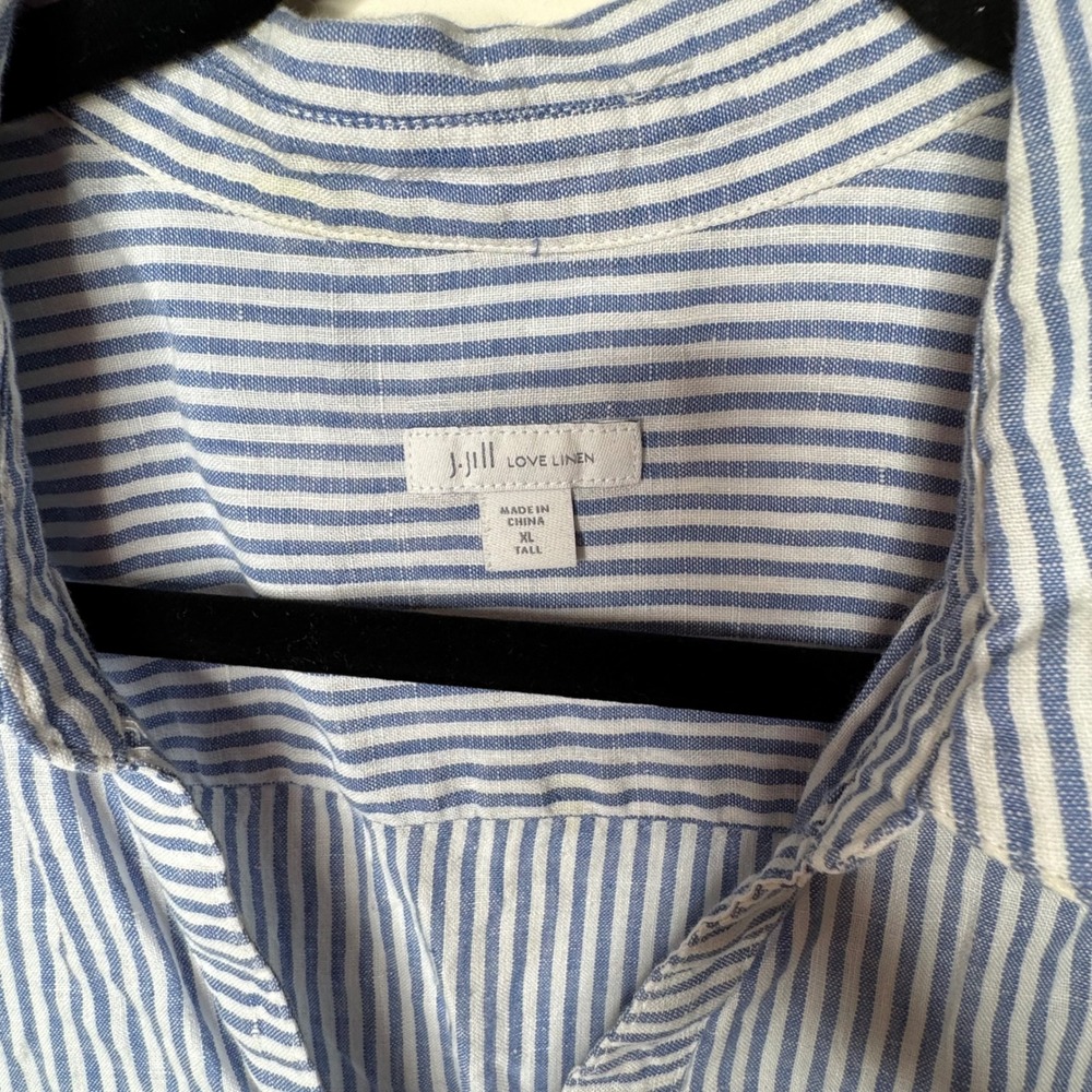 J. Jill Sleeveless Top Women XL Tall Blue White Stripe 100% Linen Button Down - Picture 3 of 9